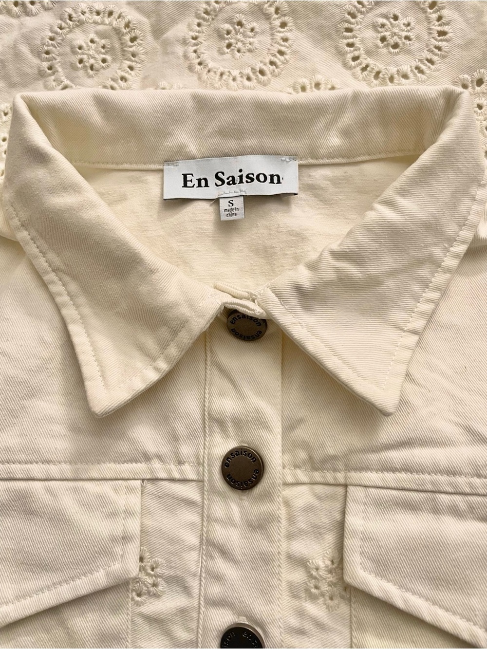 En Saison ~ Designer White Eyelet Polo Denim Button Down Mini Dress - S - Picture 12 of 14